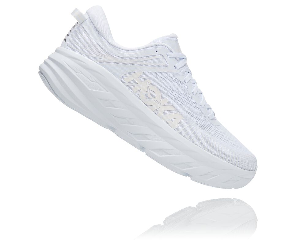 Men's Hoka One One Bondi 7 Road Running Shoes White / White | IVASGM367