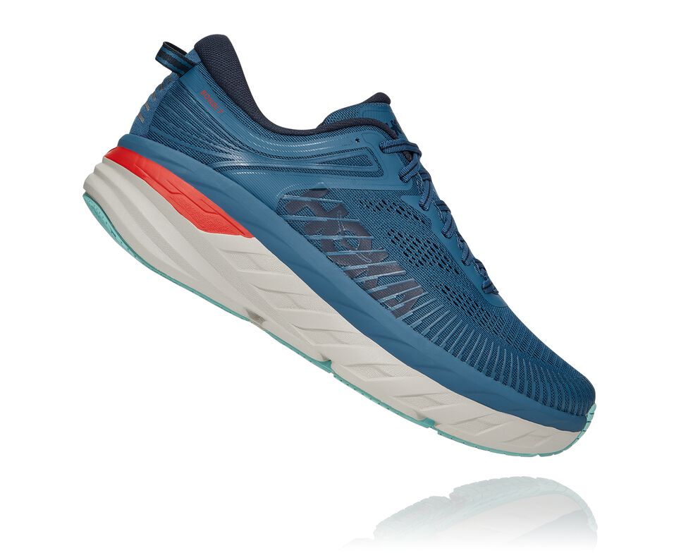 Men's Hoka One One Bondi 7 Road Running Shoes Real Teal / Outer Space | ORTBKN821