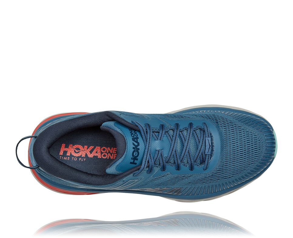 Men's Hoka One One Bondi 7 Road Running Shoes Real Teal / Outer Space | ORTBKN821