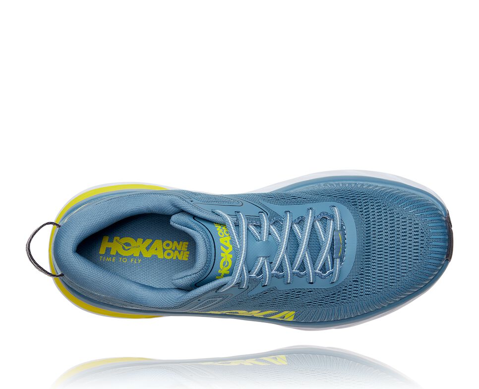 Men's Hoka One One Bondi 7 Road Running Shoes Provincial Blue / Citrus | THXFJC054