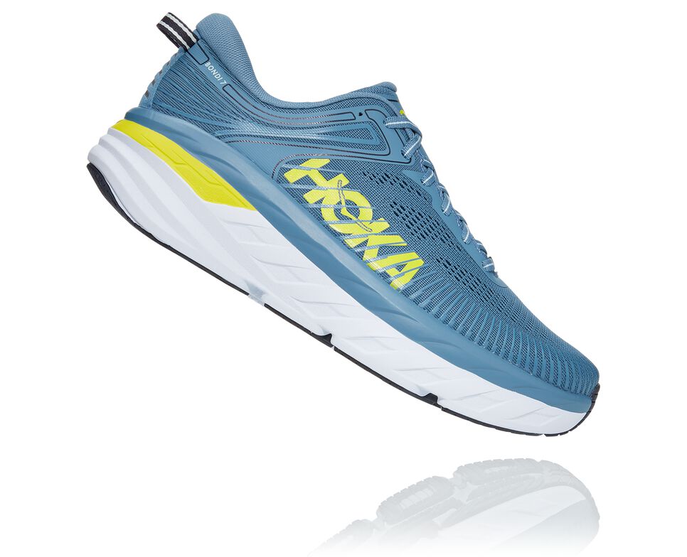 Men's Hoka One One Bondi 7 Road Running Shoes Provincial Blue / Citrus | THXFJC054