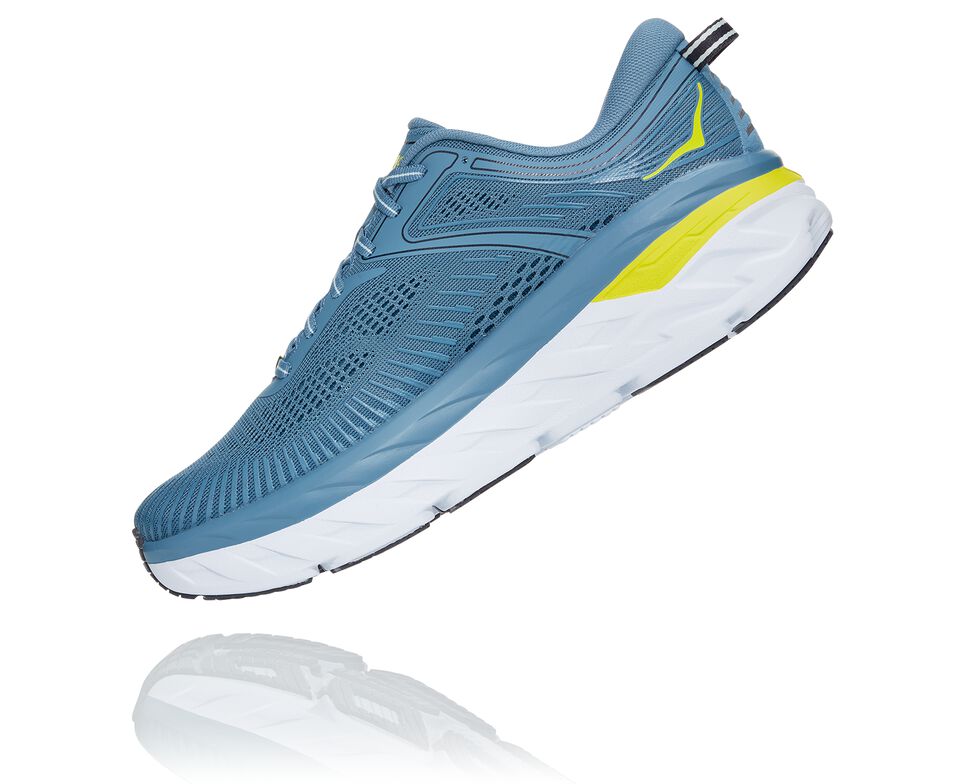 Men's Hoka One One Bondi 7 Road Running Shoes Provincial Blue / Citrus | THXFJC054