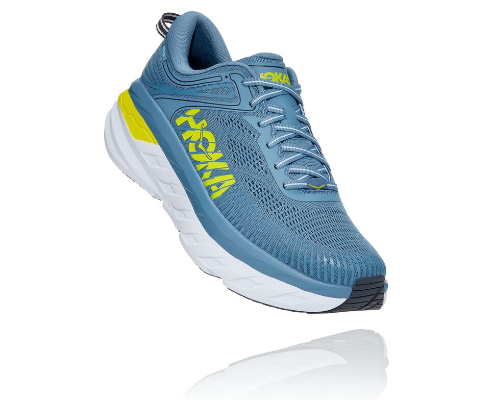 Men\'s Hoka One One Bondi 7 Road Running Shoes Provincial Blue / Citrus | THXFJC054