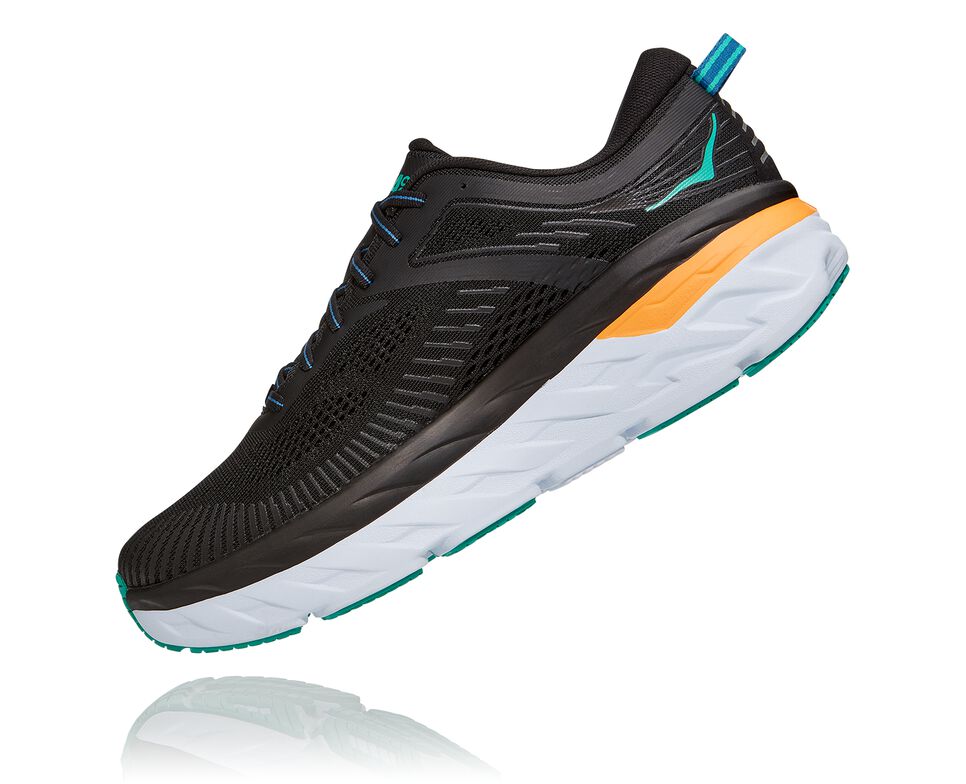 Men's Hoka One One Bondi 7 Road Running Shoes Black / Atlantis | VDZYSJ460