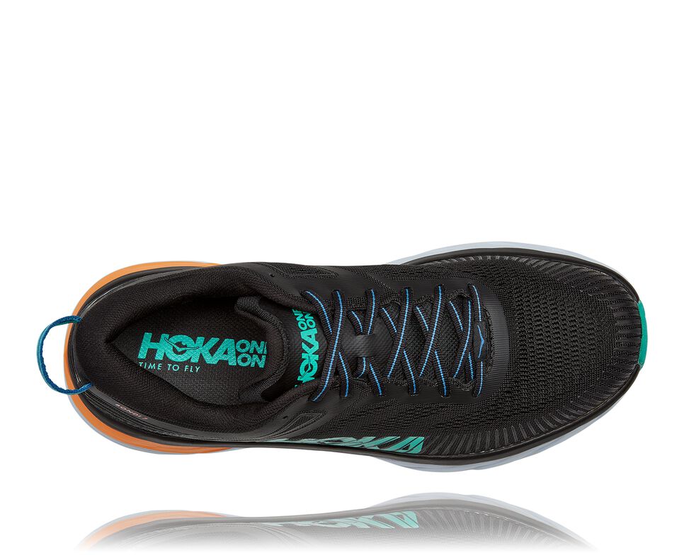 Men's Hoka One One Bondi 7 Road Running Shoes Black / Atlantis | VDZYSJ460