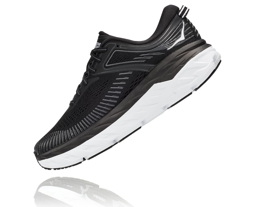 Men's Hoka One One Bondi 7 Road Running Shoes Black / White | WFDQXB291