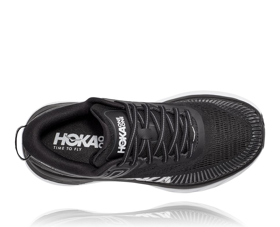 Men's Hoka One One Bondi 7 Road Running Shoes Black / White | WFDQXB291