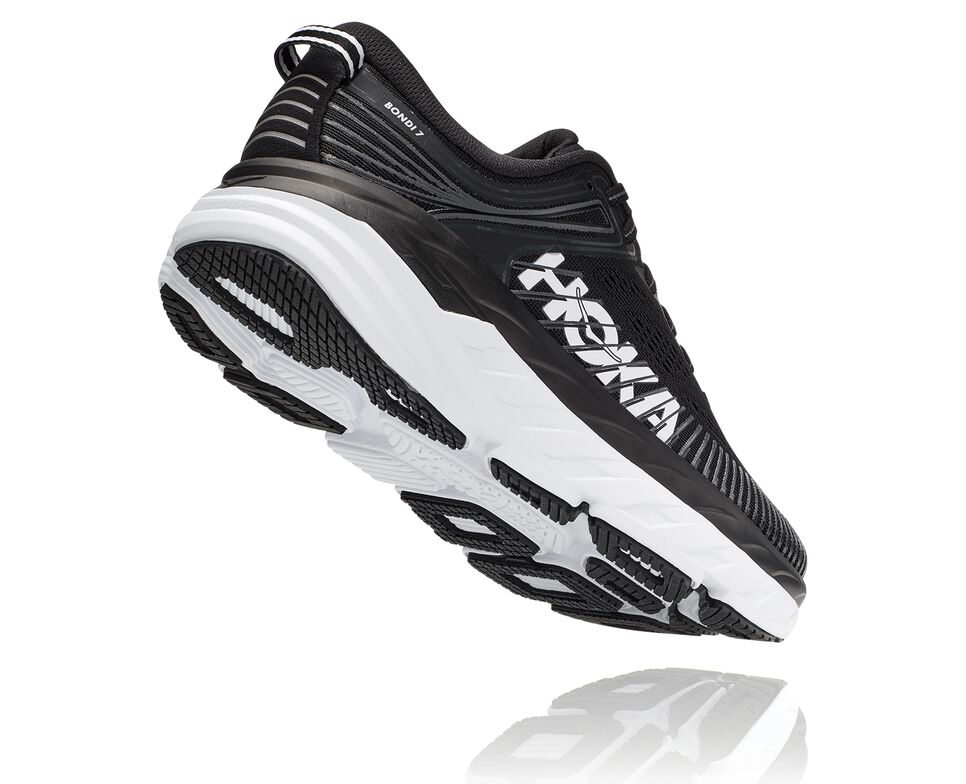 Men's Hoka One One Bondi 7 Road Running Shoes Black / White | WFDQXB291