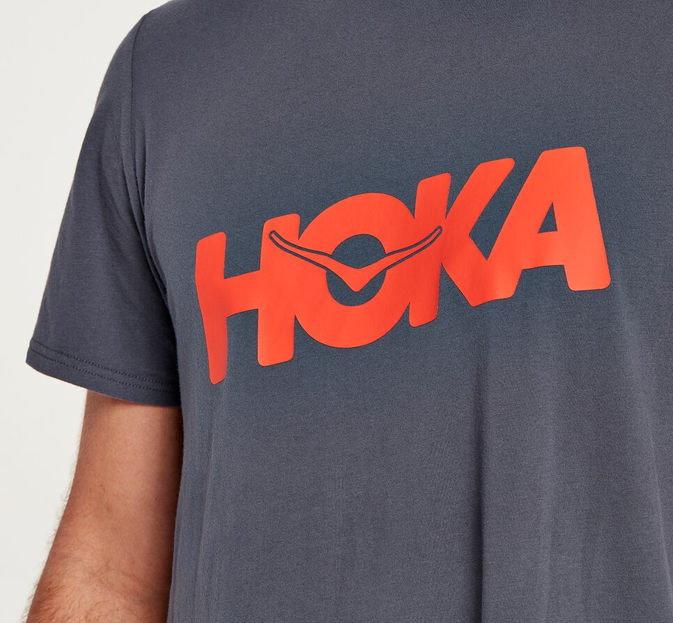 Men's Hoka One One Brand Tee Running Tees Ombre Blue | JRENWU726