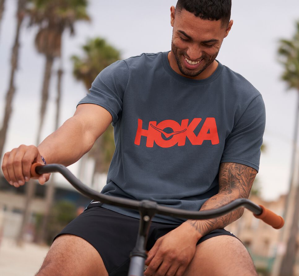 Men's Hoka One One Brand Tee Running Tees Ombre Blue | JRENWU726