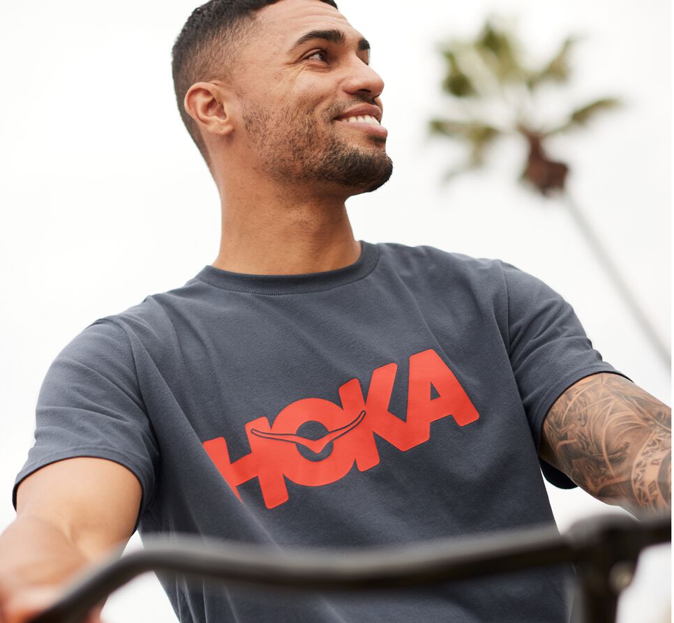 Men's Hoka One One Brand Tee Running Tees Ombre Blue | JRENWU726