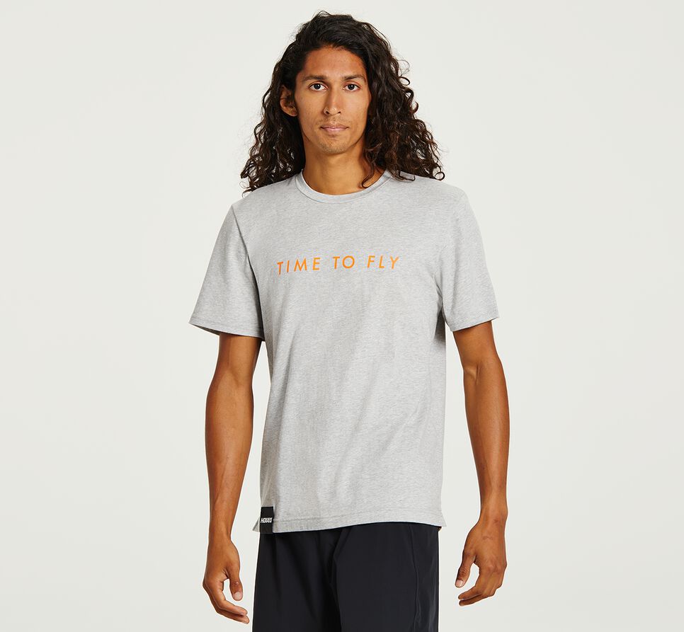 Men\'s Hoka One One Brand Tee Running Tees Heather Grey / Persimmon Orange | JRSKDX526