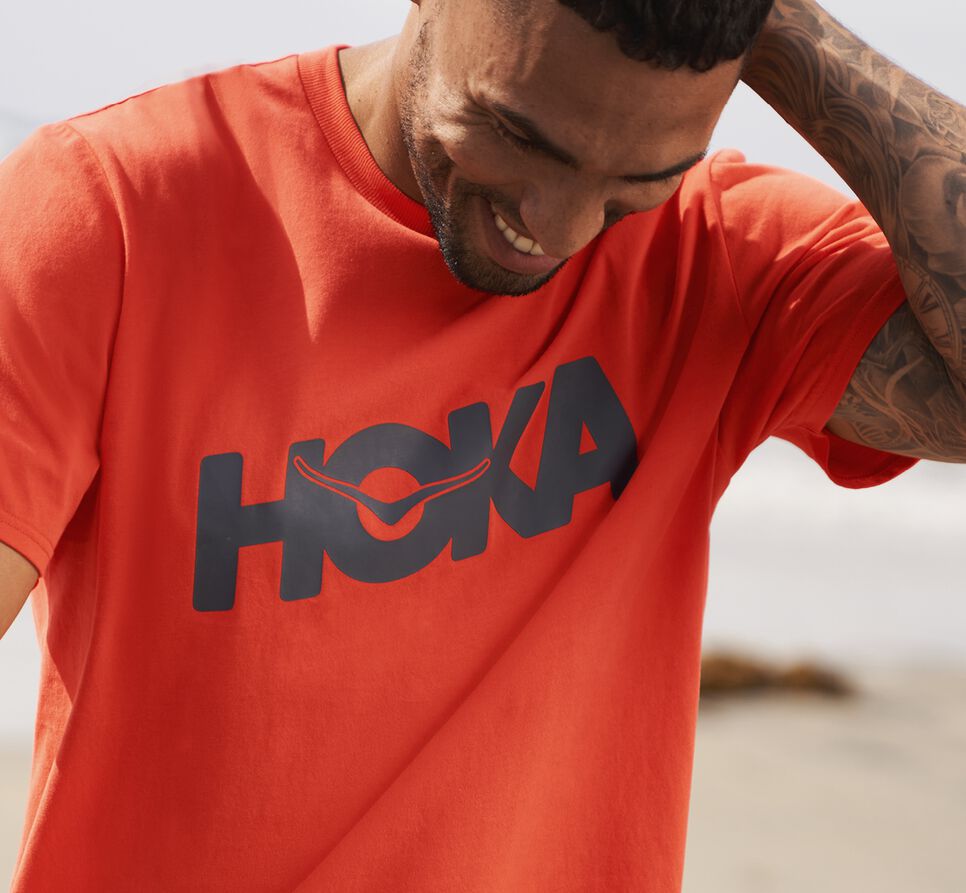 Men's Hoka One One Brand Tee Running Tees Fiesta | JYEUKW863