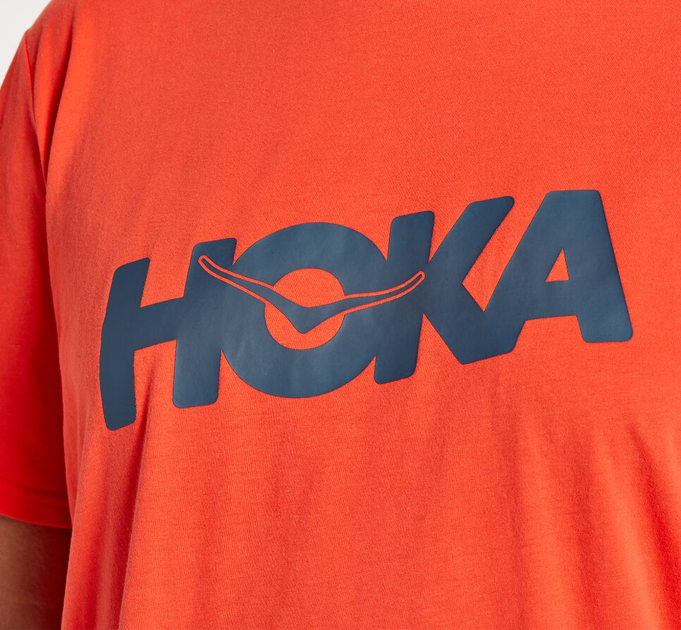 Men's Hoka One One Brand Tee Running Tees Fiesta | JYEUKW863