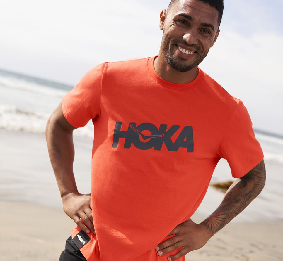 Men's Hoka One One Brand Tee Running Tees Fiesta | JYEUKW863