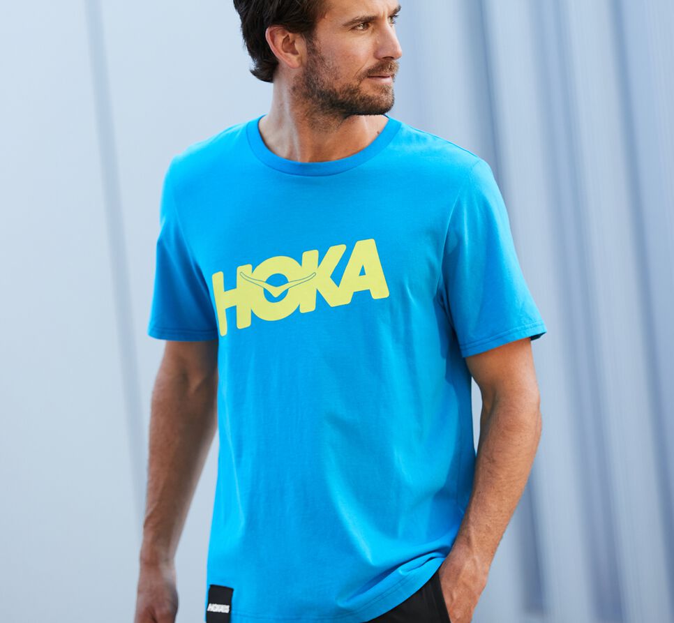 Men's Hoka One One Brand Tee Running Tees Diva Blue | TEHJDX546