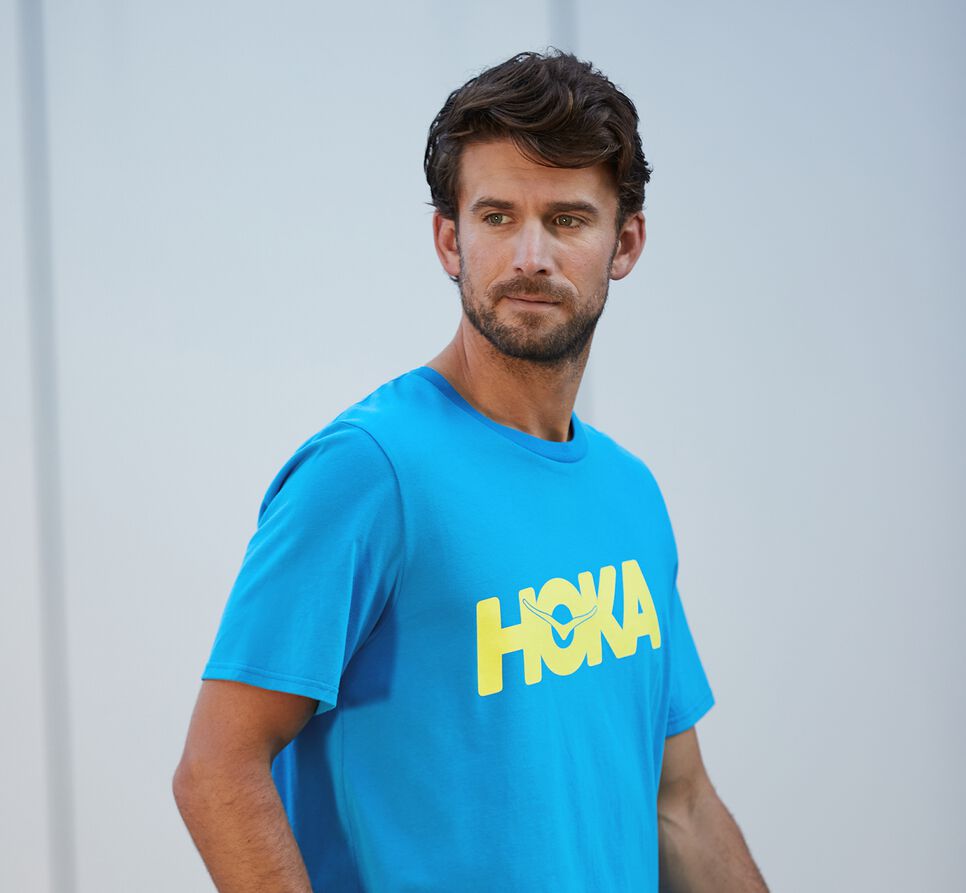 Men's Hoka One One Brand Tee Running Tees Diva Blue | TEHJDX546