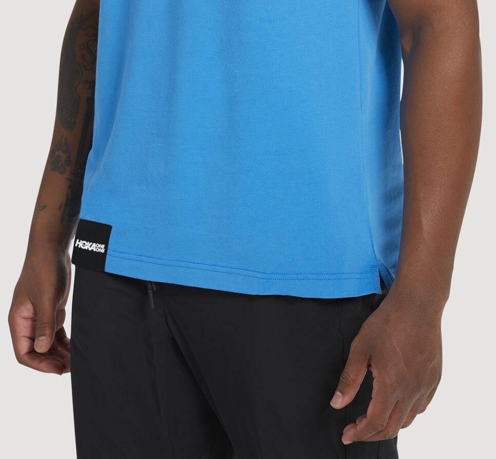 Men's Hoka One One Brand Tee Running Tees Diva Blue | TEHJDX546