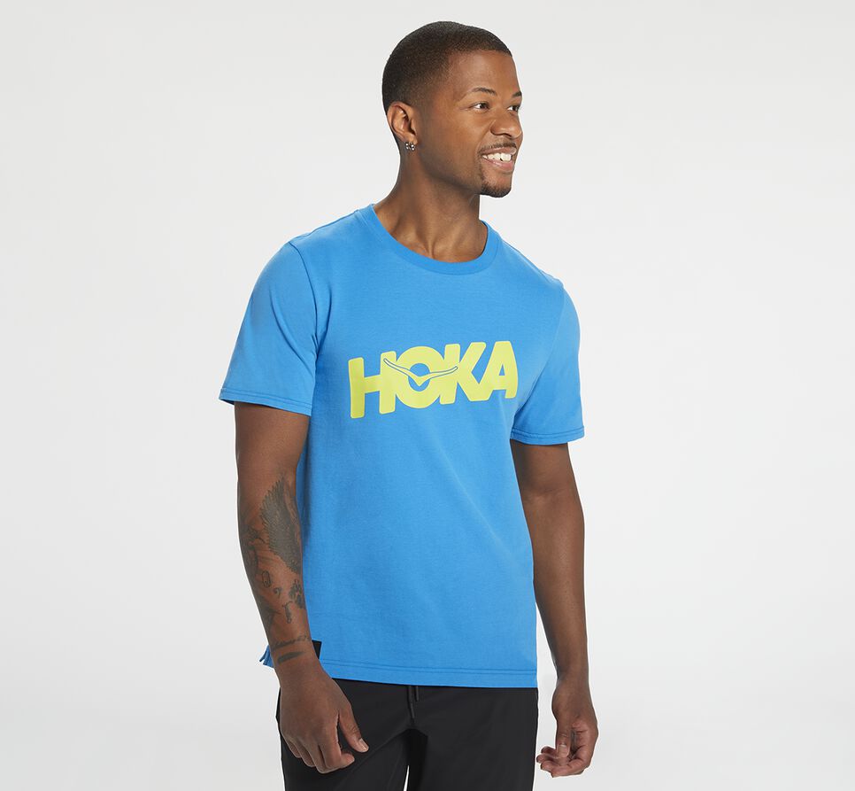 Men\'s Hoka One One Brand Tee Running Tees Diva Blue | TEHJDX546