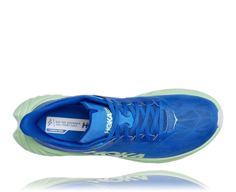 Men's Hoka One One Carbon X 2 Road Running Shoes Dazzling Blue / Green Ash | HYOKNW954