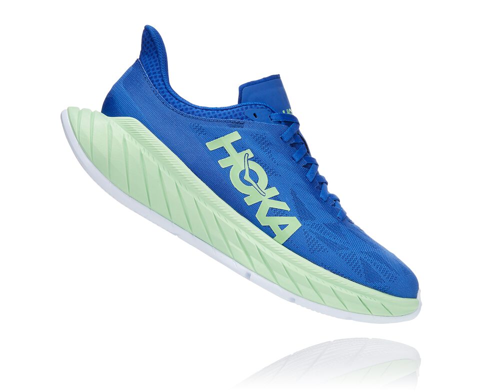 Men's Hoka One One Carbon X 2 Road Running Shoes Dazzling Blue / Green Ash | HYOKNW954