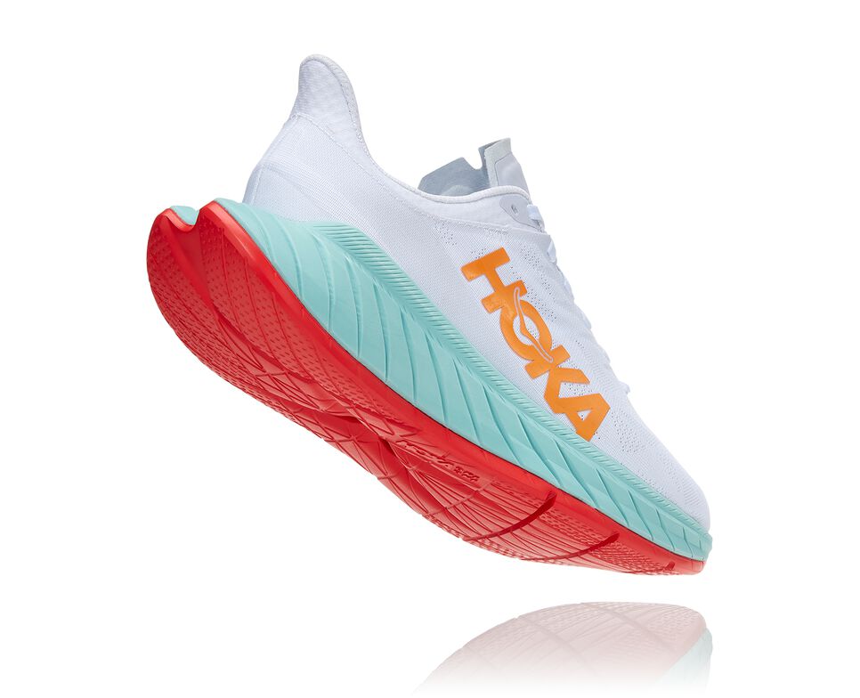 Men's Hoka One One Carbon X 2 Road Running Shoes White / Blazing Orange | LPISXR810