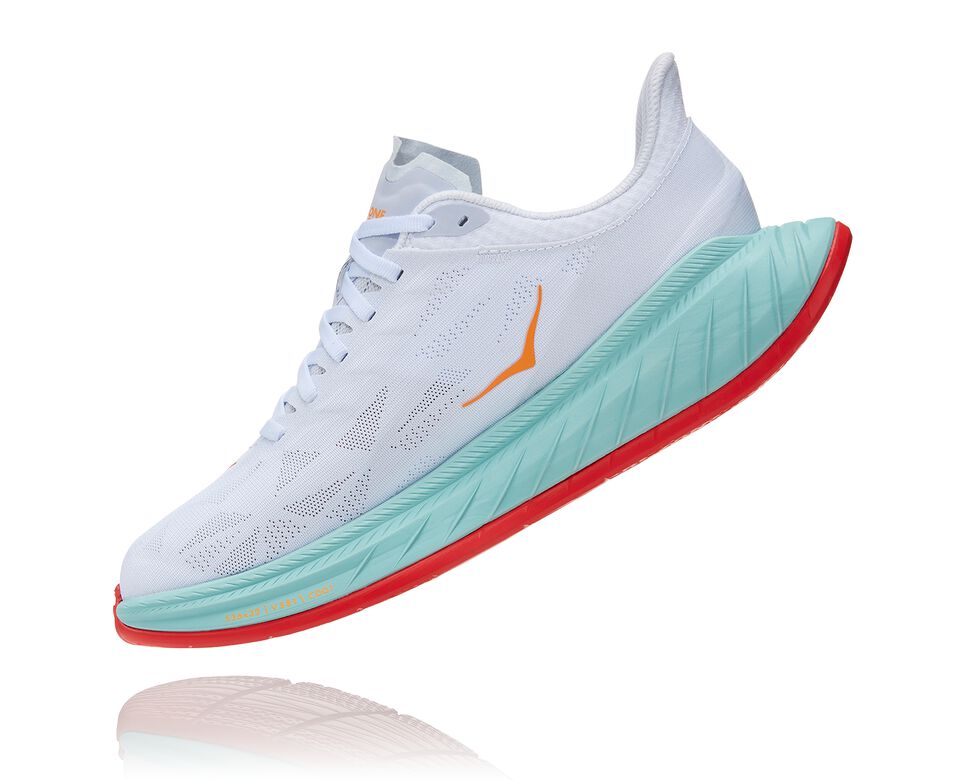 Men's Hoka One One Carbon X 2 Road Running Shoes White / Blazing Orange | LPISXR810