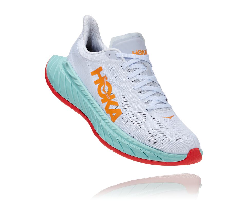 Men\'s Hoka One One Carbon X 2 Road Running Shoes White / Blazing Orange | LPISXR810