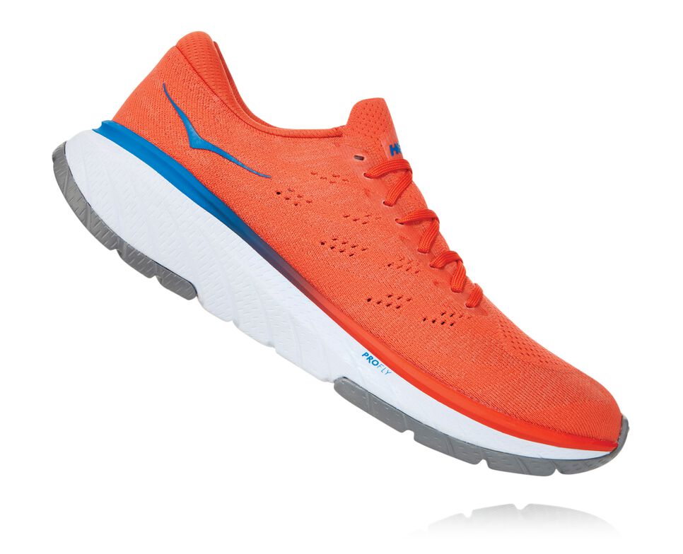 Men's Hoka One One Cavu 3 Road Running Shoes Mandarin Red / White | NCQXAD378