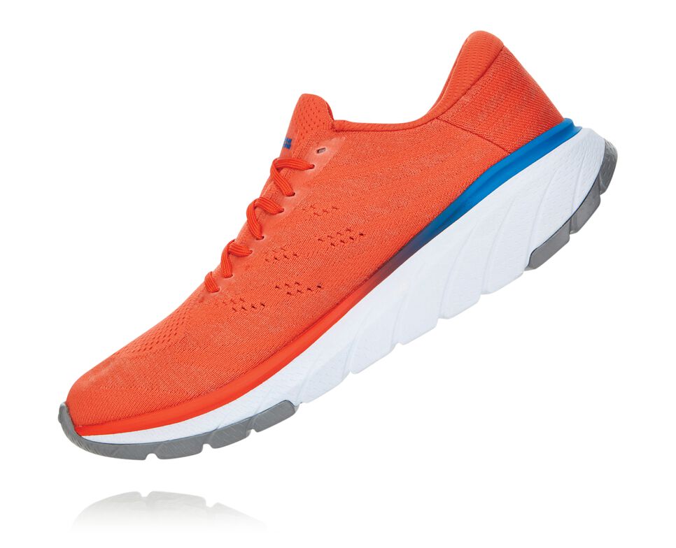 Men's Hoka One One Cavu 3 Road Running Shoes Mandarin Red / White | NCQXAD378