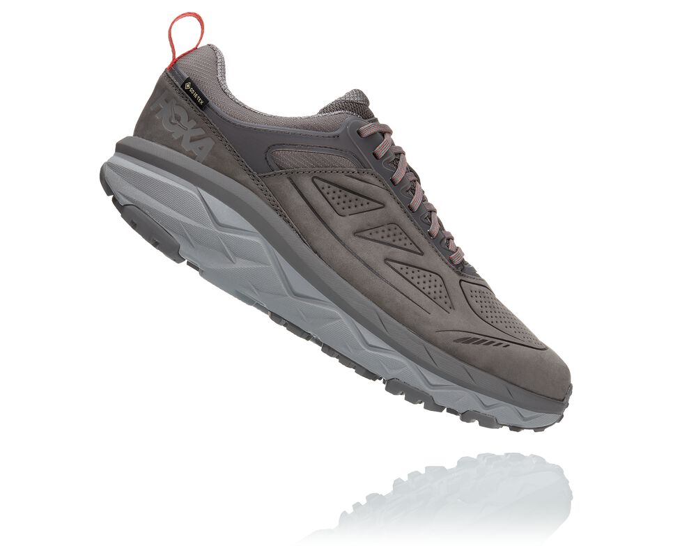 Men's Hoka One One Challenger Low GORE-TEX Trail Running Shoes Charcoal Gray / Fiesta | PIVJOC195