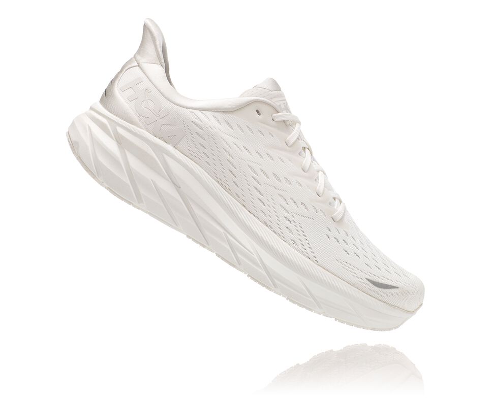 Men's Hoka One One Clifton 8 Road Running Shoes White / White | GFRMVJ267