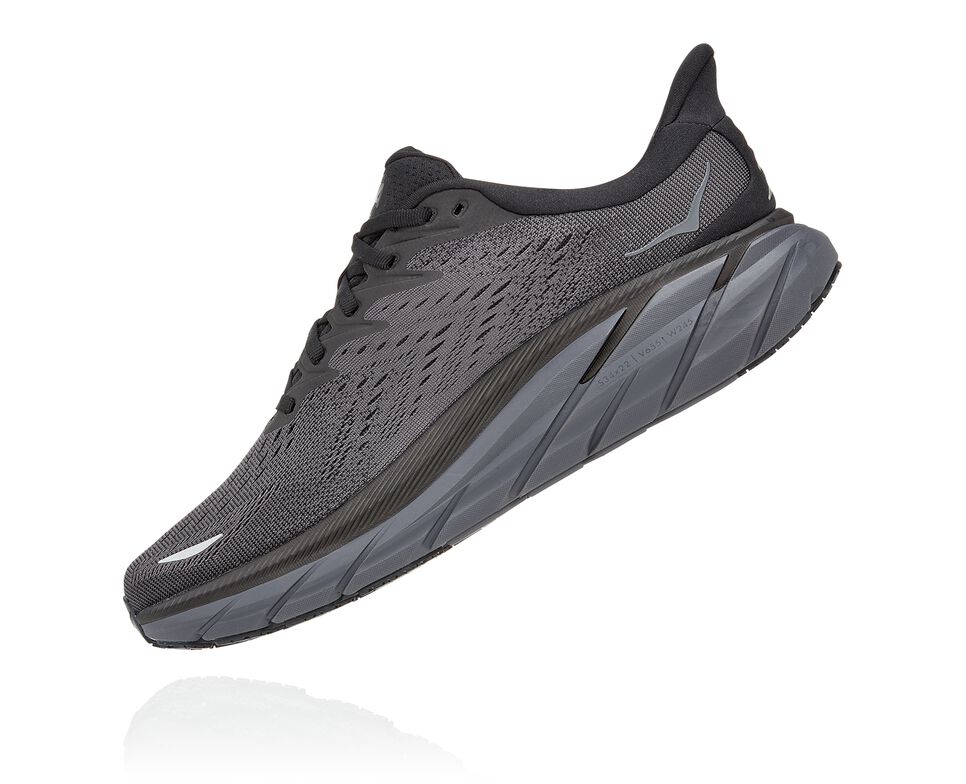 Men's Hoka One One Clifton 8 Road Running Shoes Black / Black | HPDEFB127