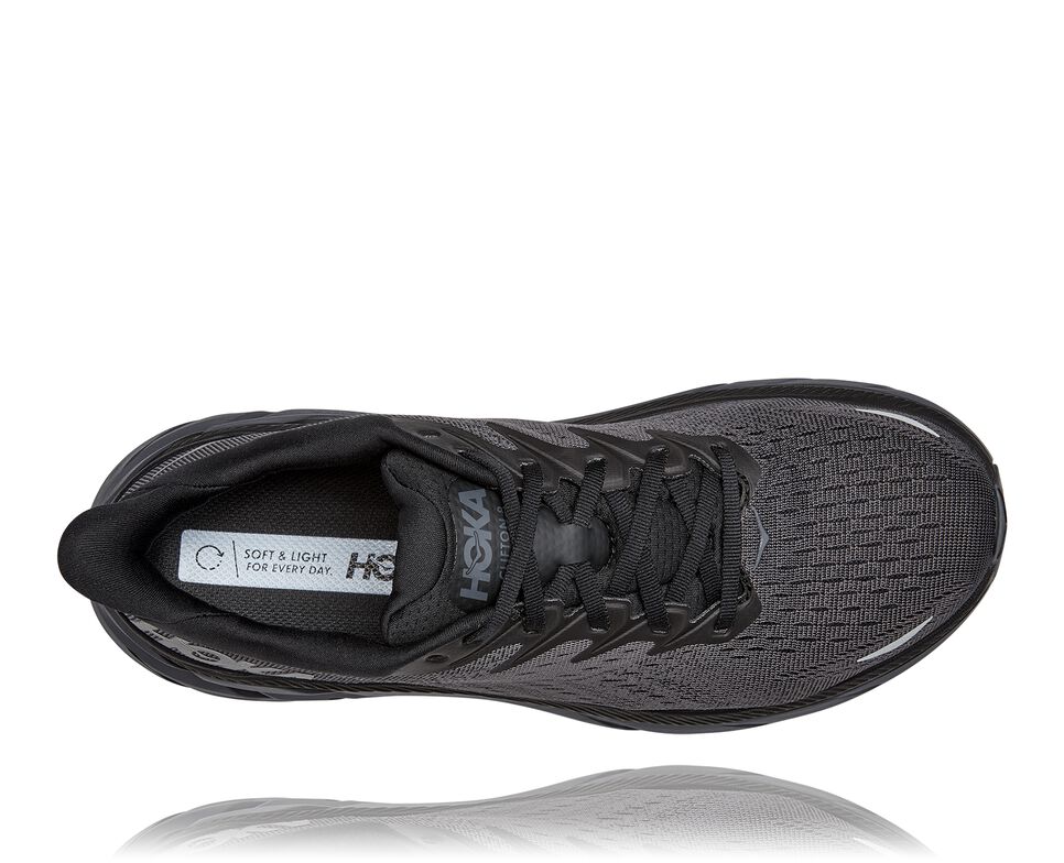 Men's Hoka One One Clifton 8 Road Running Shoes Black / Black | HPDEFB127