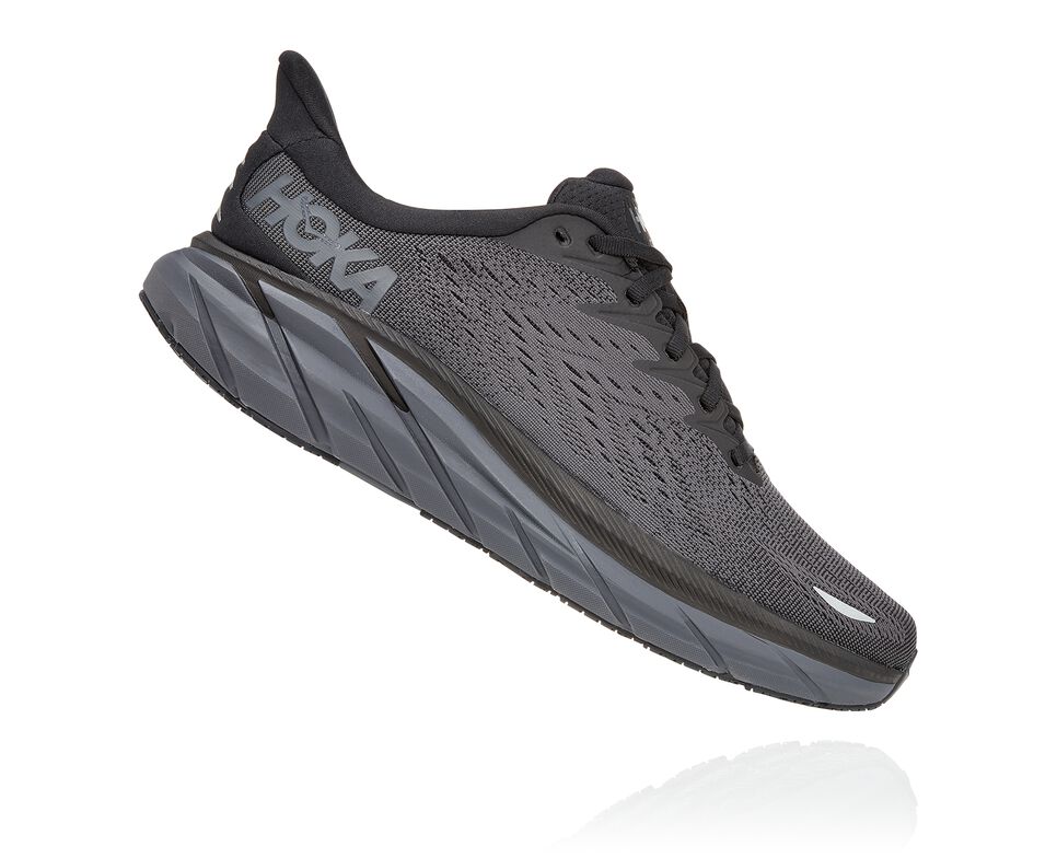 Men's Hoka One One Clifton 8 Road Running Shoes Black / Black | HPDEFB127