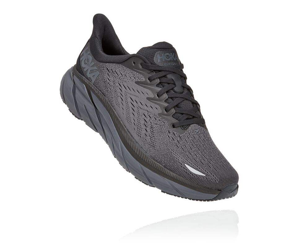 Men\'s Hoka One One Clifton 8 Road Running Shoes Black / Black | HPDEFB127