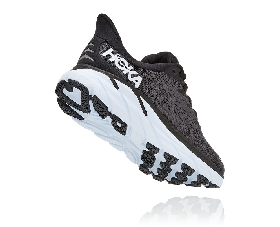 Men's Hoka One One Clifton 8 Road Running Shoes Black / White | OXIAKR210