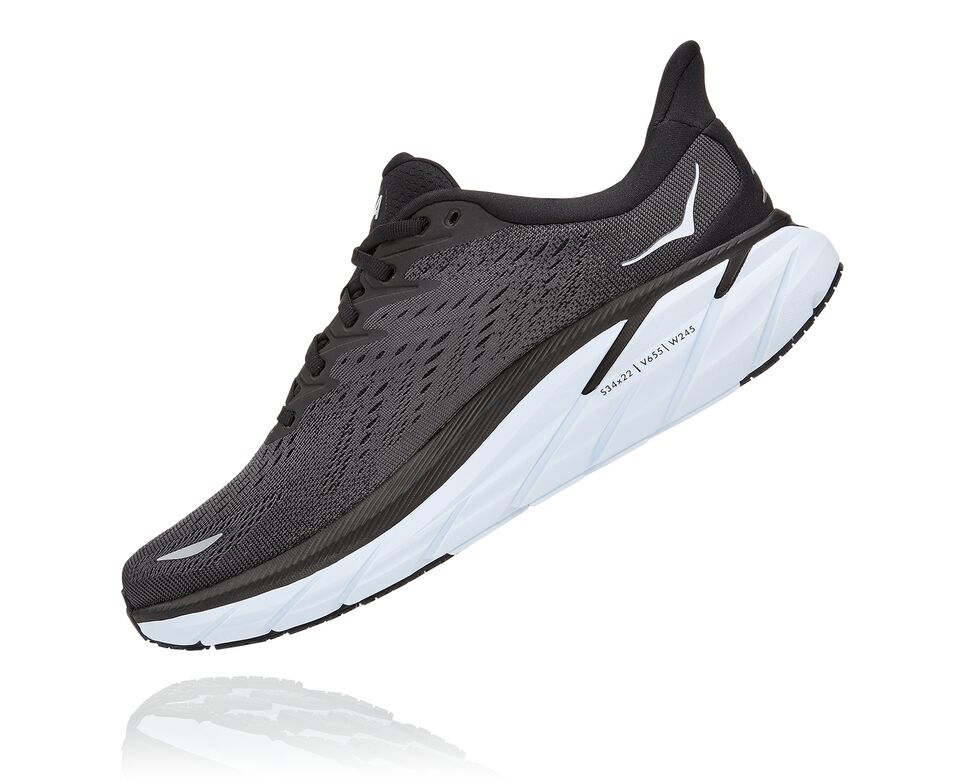 Men's Hoka One One Clifton 8 Road Running Shoes Black / White | OXIAKR210