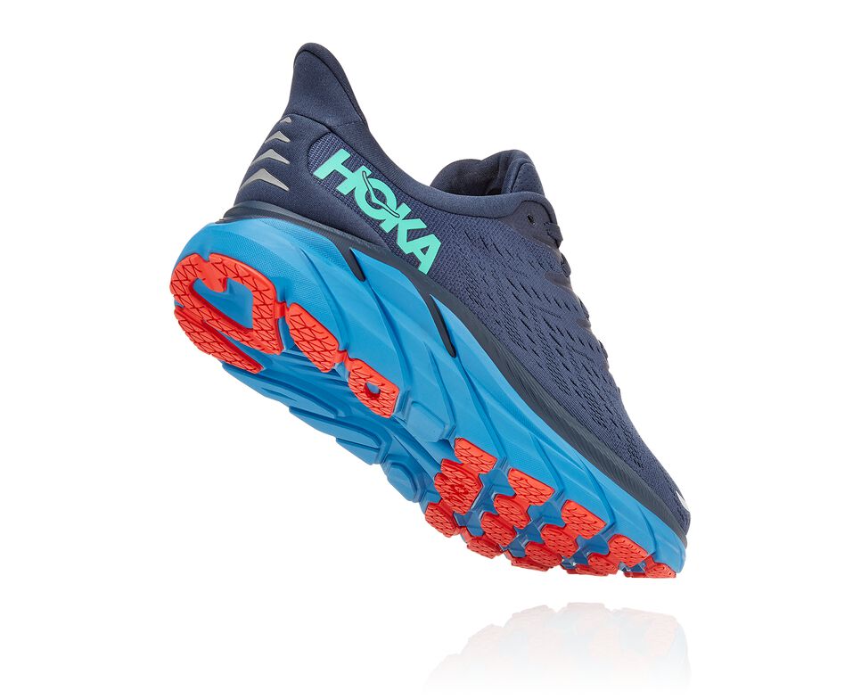 Men's Hoka One One Clifton 8 Road Running Shoes Outer Space / Vallarta Blue | SCJBNL659