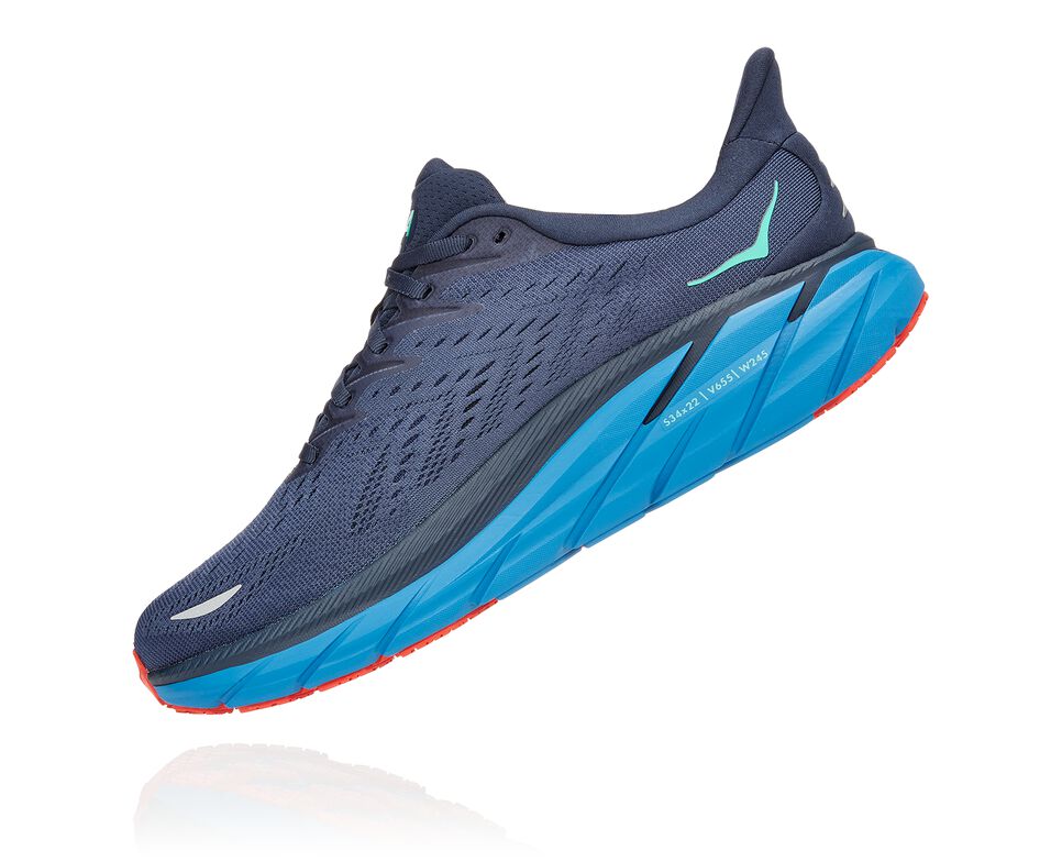 Men's Hoka One One Clifton 8 Road Running Shoes Outer Space / Vallarta Blue | SCJBNL659