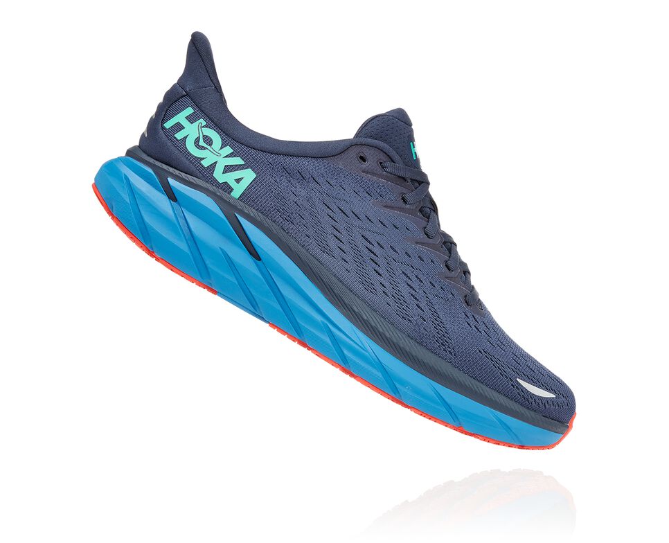 Men's Hoka One One Clifton 8 Road Running Shoes Outer Space / Vallarta Blue | SCJBNL659