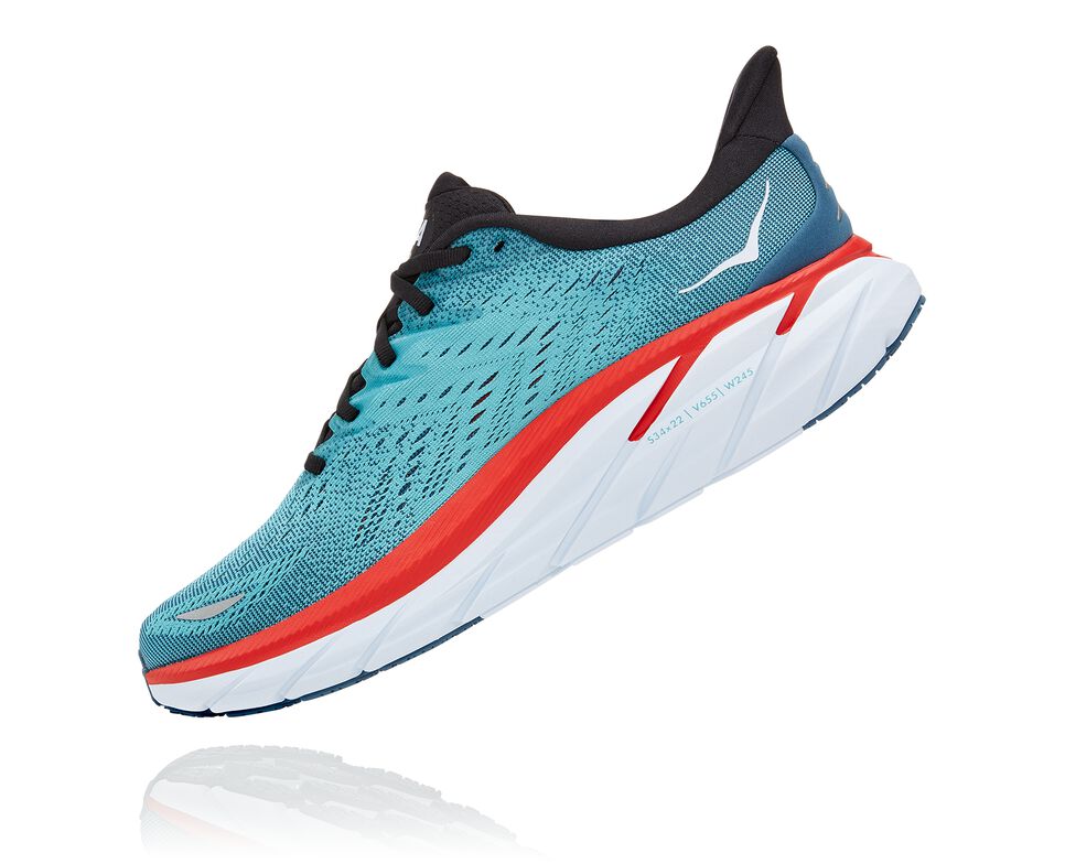 Men's Hoka One One Clifton 8 Road Running Shoes Real Teal / Aquarelle | VPCNUH401