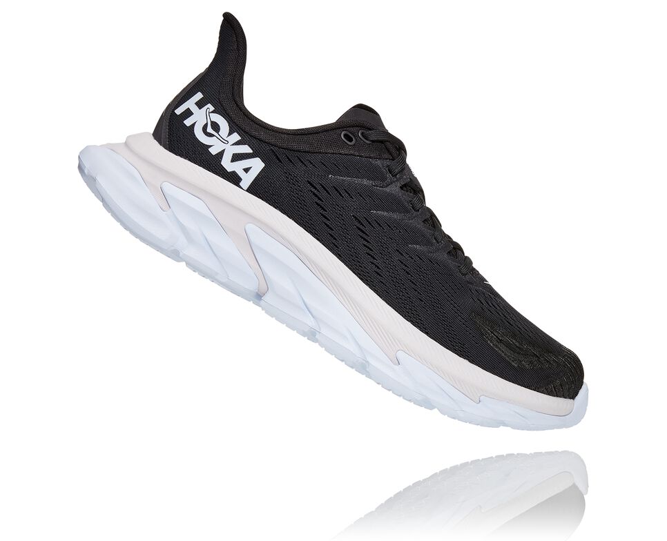 Men's Hoka One One Clifton Edge Road Running Shoes Black / White | HQLMZN806