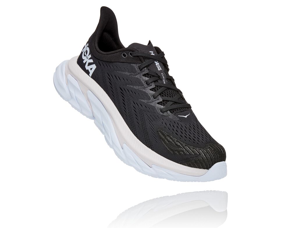 Men\'s Hoka One One Clifton Edge Road Running Shoes Black / White | HQLMZN806