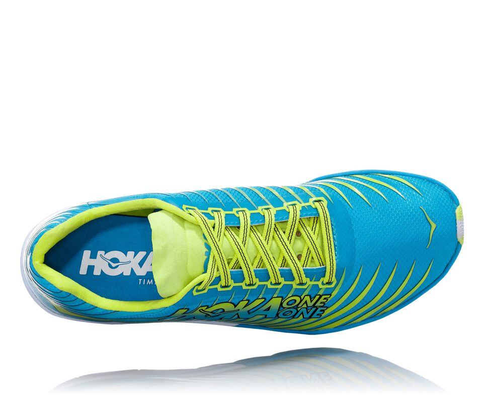 Men's Hoka One One EVO XC Spikeless Spikes Shoes Cyan / Citrus | QJBGFT490