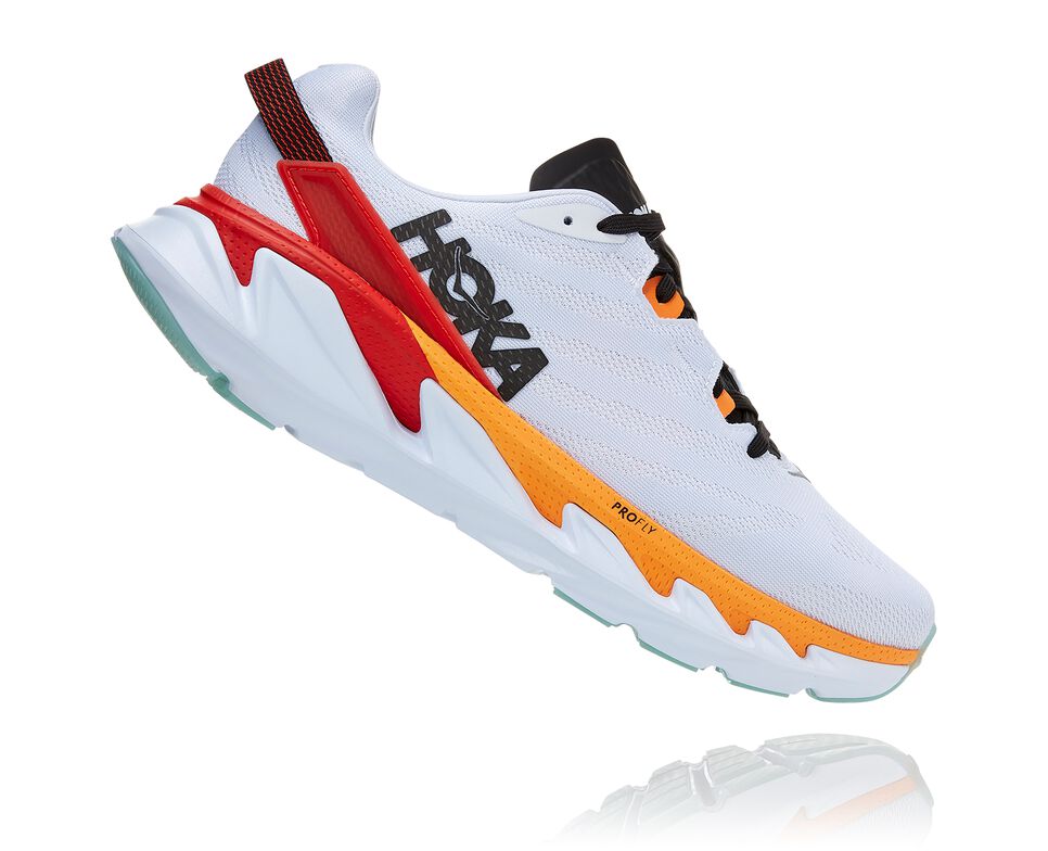 Men's Hoka One One Elevon 2 Road Running Shoes White / Blazing Orange | HWSUDP380