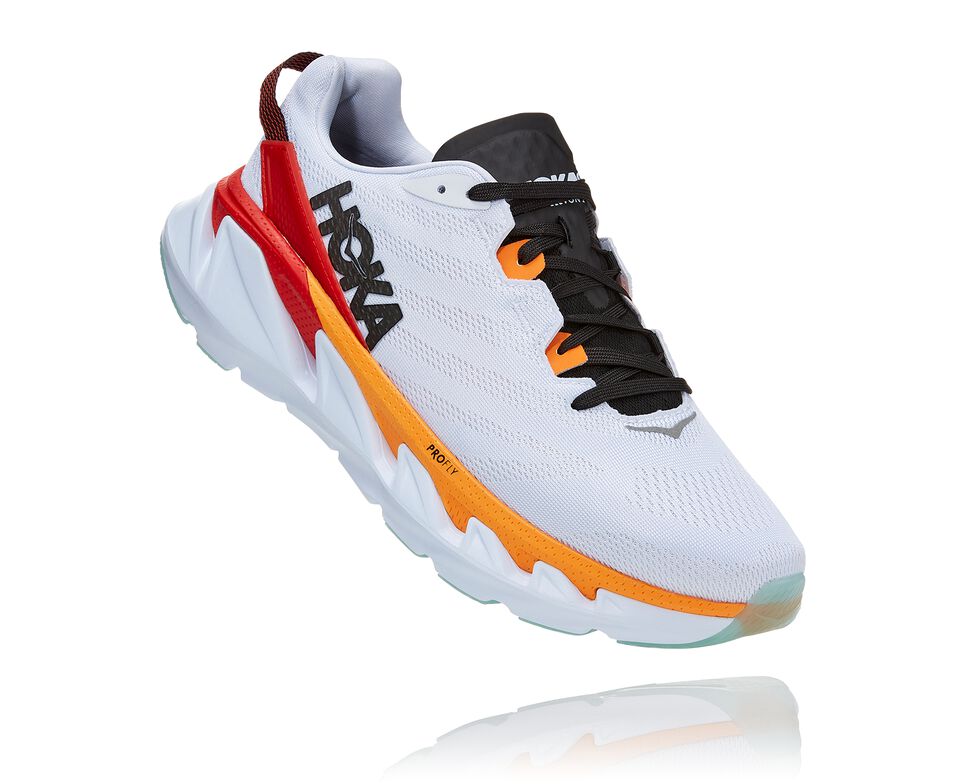 Men\'s Hoka One One Elevon 2 Road Running Shoes White / Blazing Orange | QXZFKG548