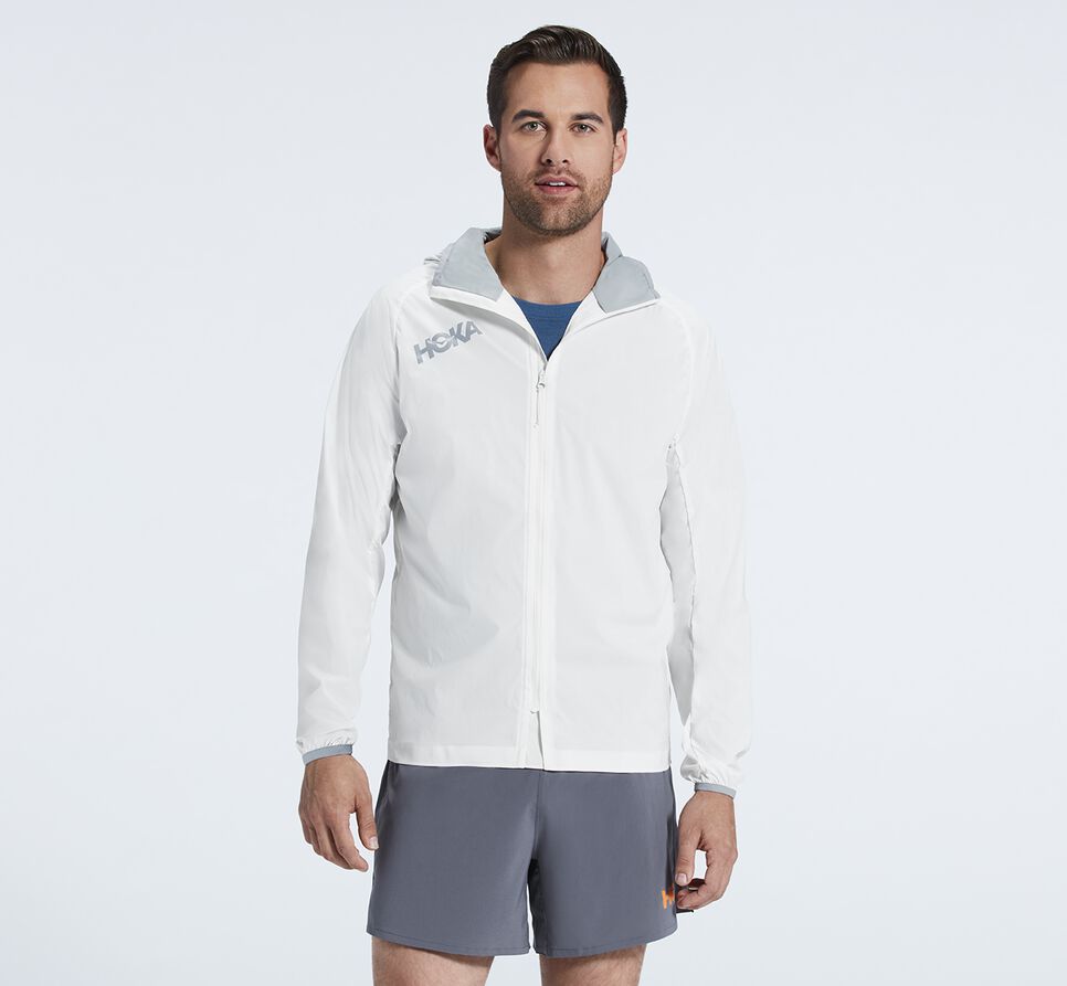 Men\'s Hoka One One Full-Zip Wind Jackets White | KDUFIJ641