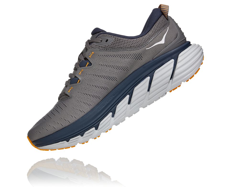 Men's Hoka One One Gaviota 3 Road Running Shoes Charcoal Gray / Ombre Blue | NDIFEW157