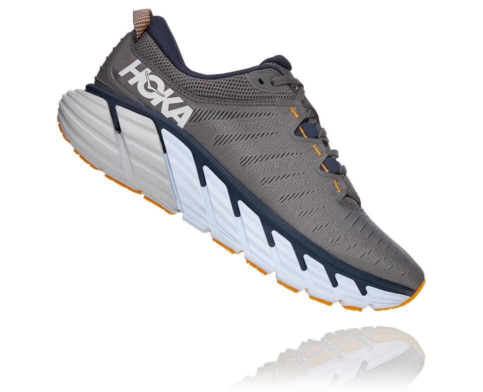 Men's Hoka One One Gaviota 3 Road Running Shoes Charcoal Gray / Ombre Blue | NDIFEW157